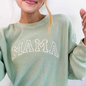 Waffle Knit Mama Crewneck Sweatshirt, Embroidered Mama Sweatshirt