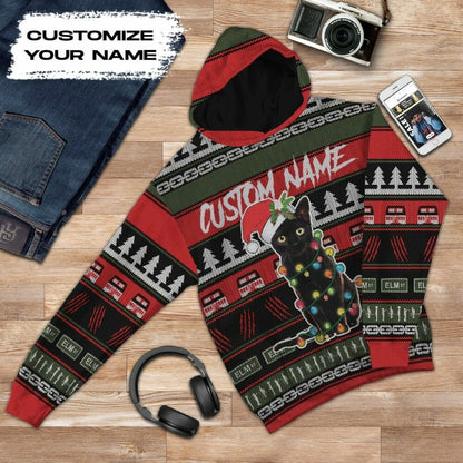3D Custom Schwarze Katze Hässliche Weihnachten T-Shirt Hoodie Bekleidung