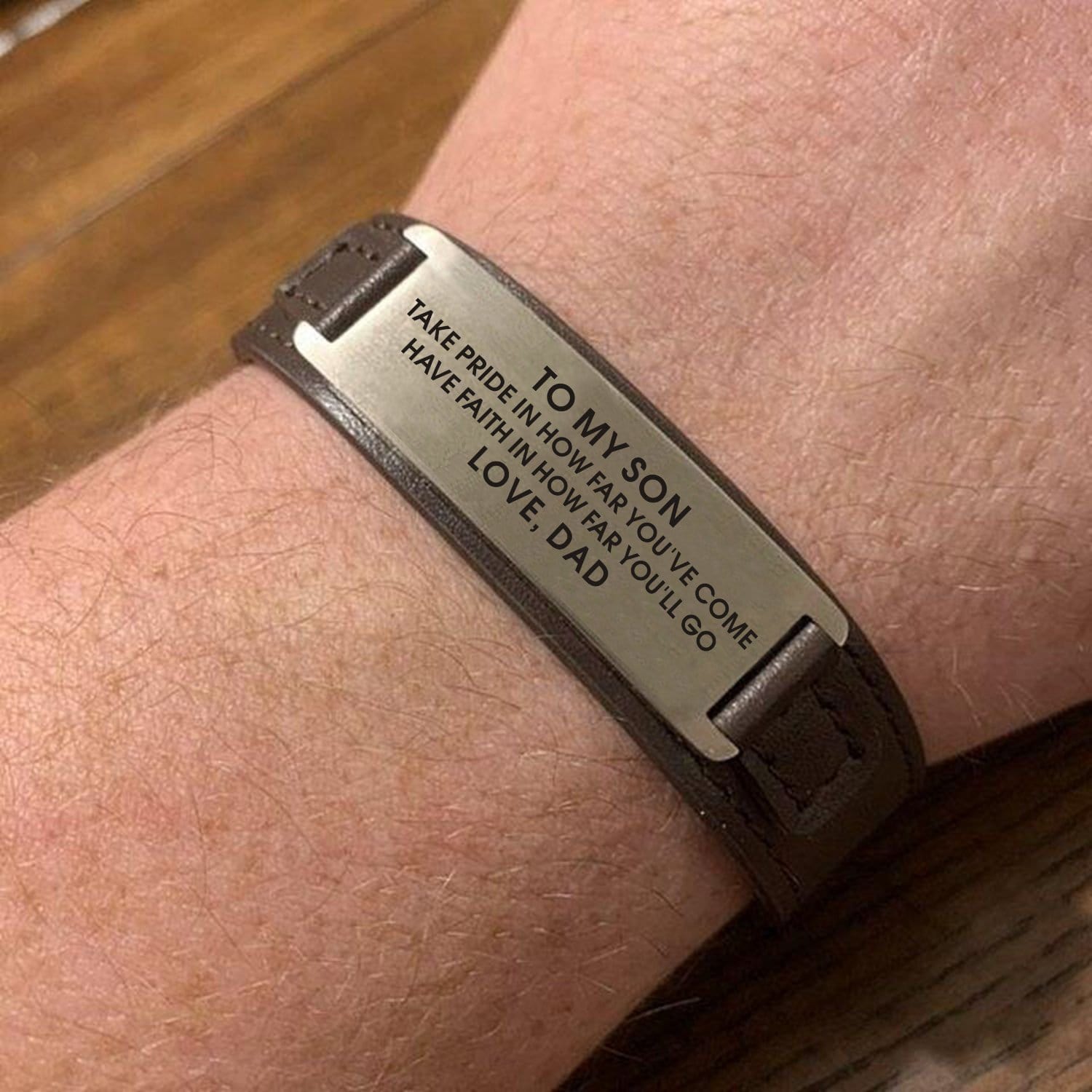 Dad To Son - Have Faith In How Far You Will Go Men's Leather Bracelet