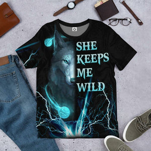 3D Wolf Blue She Keep Me Wild Custom Tshirt Hoodie Apparel