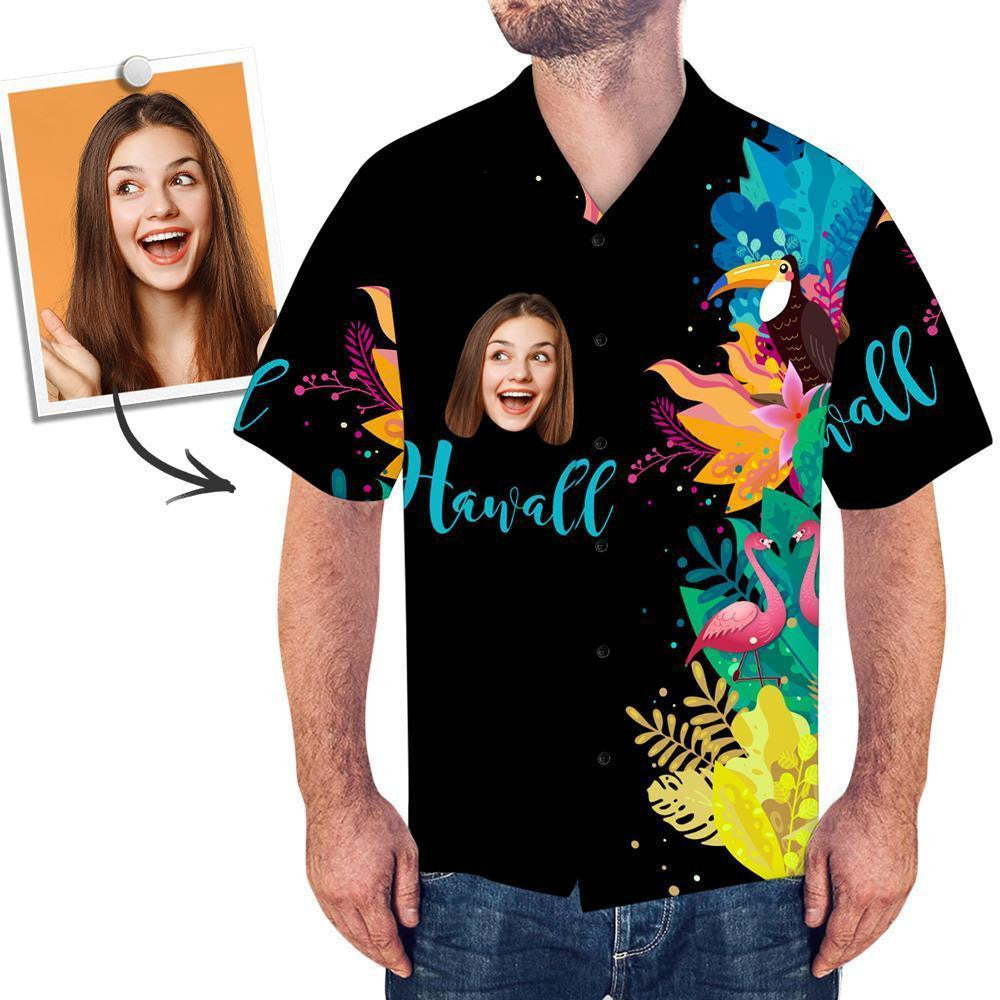 Flowers And Toucan Flamingo Custom Photo Hawaiian Shirt,Hawaiian Shirt Gift, Christmas Gift