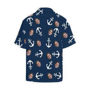 White Anchor In Blue Custom Photo Hawaiian Shirt, Hwaiian For Gift