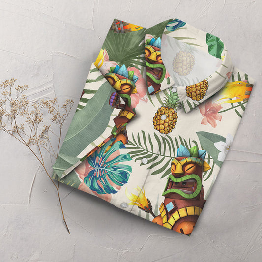 Tiki Hawaiian Shirt - Tiki Tropical Pineapple Hawaiian Shirt - Best Beach Themed Gifts, Hawaiian Shirt Gift, Christmas Gift
