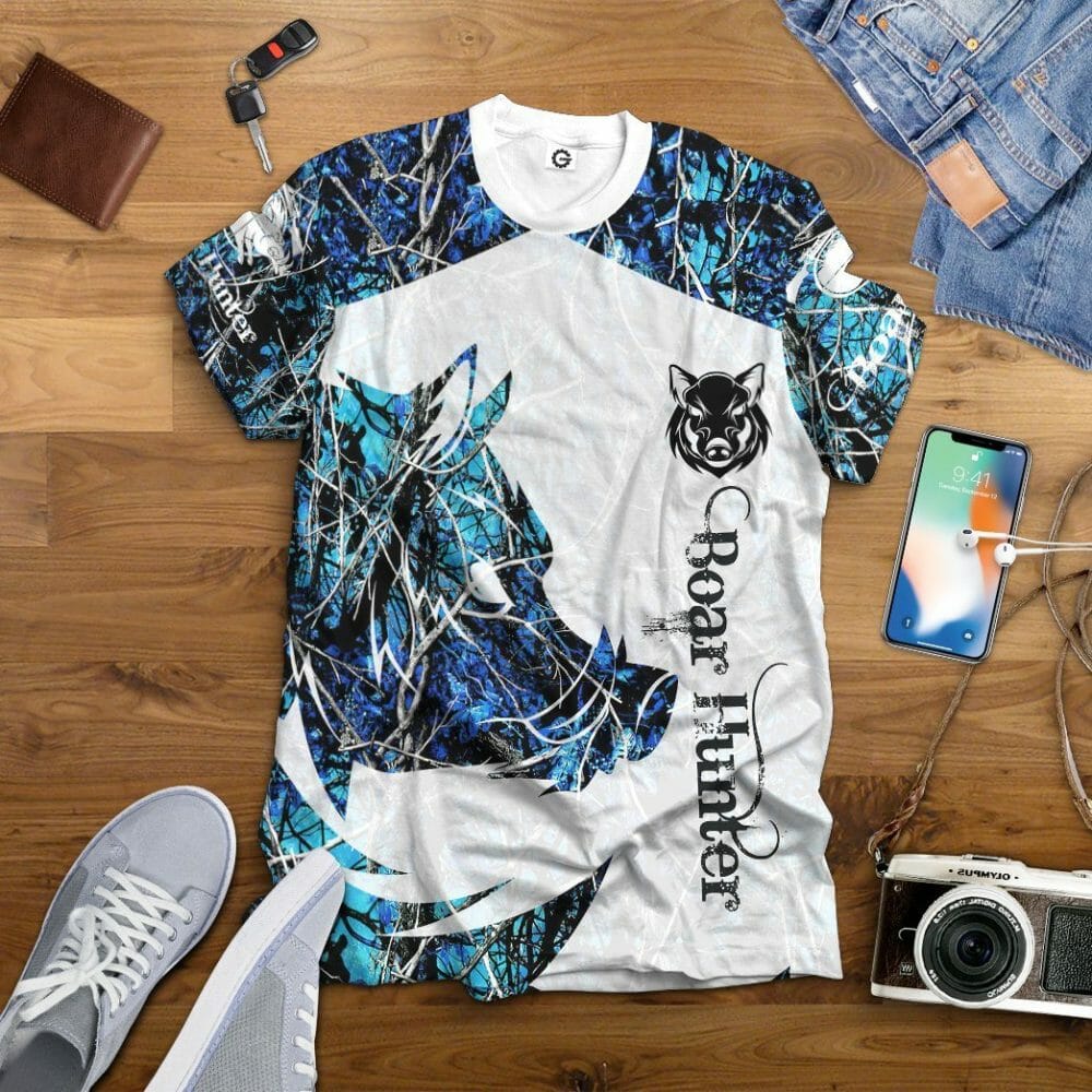 3D Wildschwein Jäger Blau Benutzerdefinierte T-shirt Hoodie Bekleidung