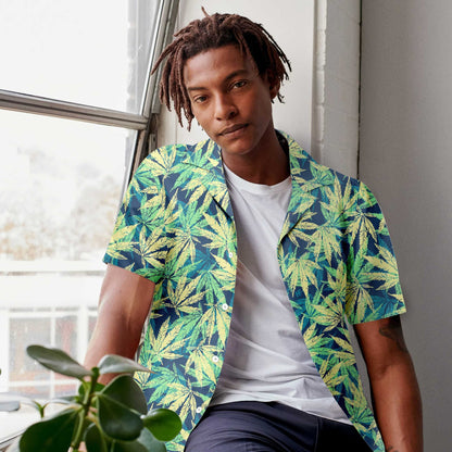 Dark Blue Tropical Marijuana Leaves Design Hawaiian Shirt,Hawaiian Shirt Gift, Christmas Gift