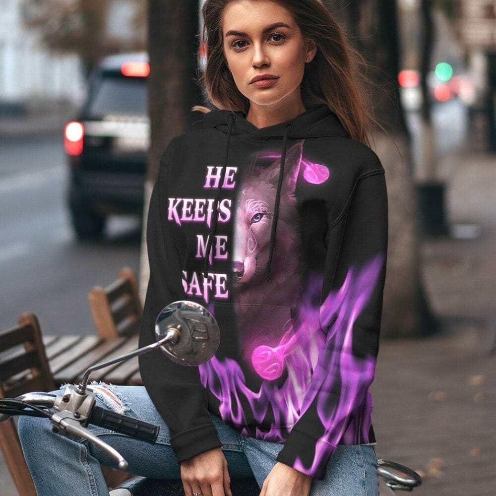 3D Wolf Pink He Keep Me Safe Custom Tshirt Hoodie Apparel