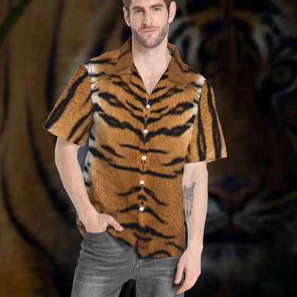 Gearhumans Tiger Skin Design With Black Stripes Hawaiian Shirt, Hawaiian Shirt Gift, Christmas Gift