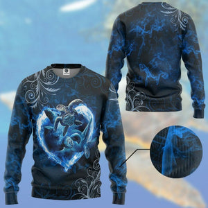 3D Blue Heart Sea Turtle Tshirt Hoodie Apparel