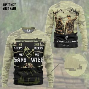 3D He Keeps Me Safe She Keeps Me Wild Custom Name Text Tshirt Hoodie Apparel