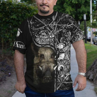 3D Wildschweinjäger Schwarz Benutzerdefinierte T-shirt Hoodie Bekleidung