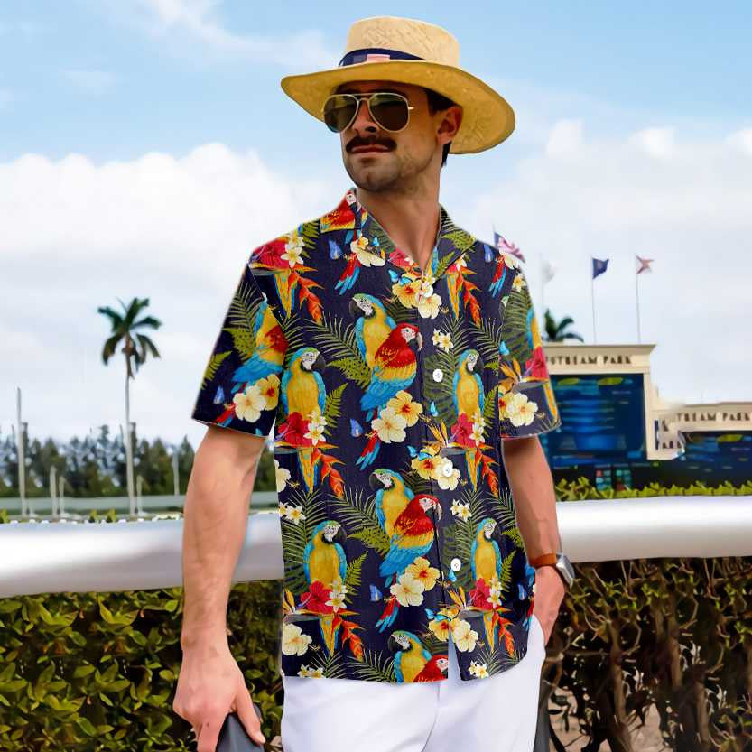 Bright Flower And Parrot Hawaiian Shirt, Hawaiian For Gift