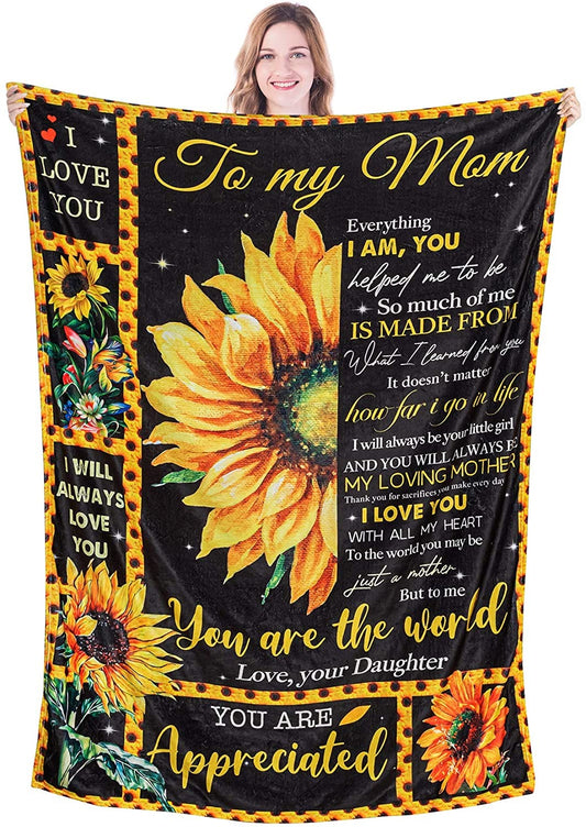 To My Mom Blanket from Daughter Blanket, Sunflower Blanket, I Love You Mom Blanket Soft Cozy Warm Mom Throw Blanket