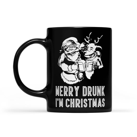 Funny Christmas Beer Outfit - Merry Drunk I'm Christmas Black Mug Gift For Christmas