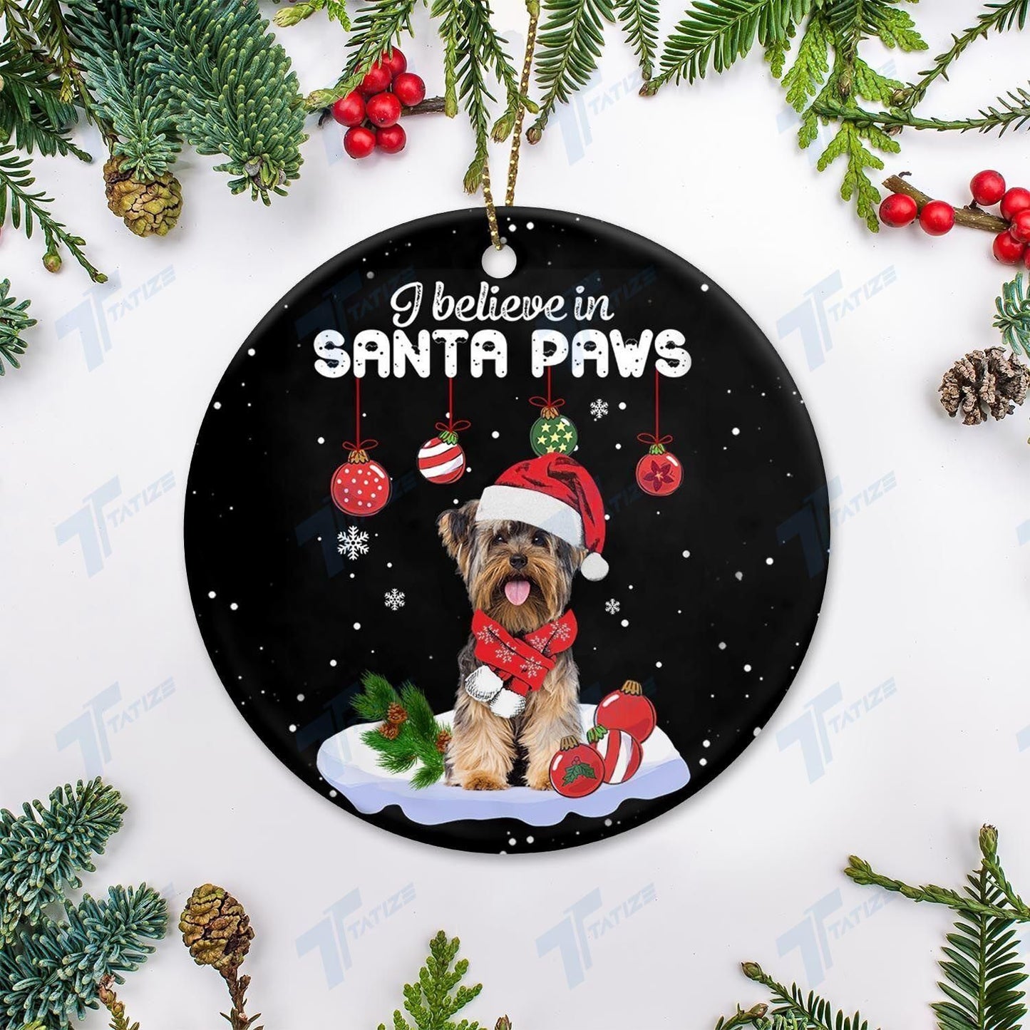Christmas I Believe In Santa Paws Circle Ornament, Christmas Shape Ornament, Happy Christmas Ornament, Christmas Gift, Christmas Decoration