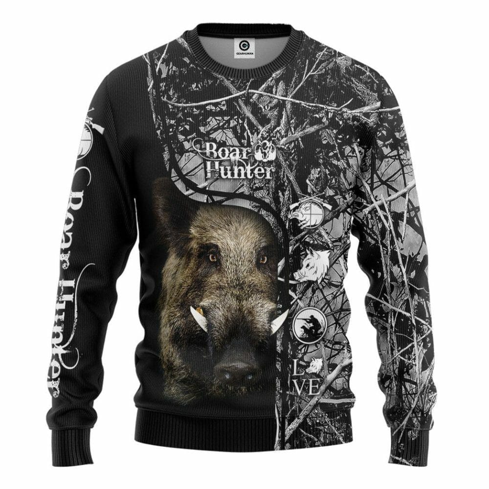 3D Wildschweinjäger Schwarz Benutzerdefinierte T-shirt Hoodie Bekleidung