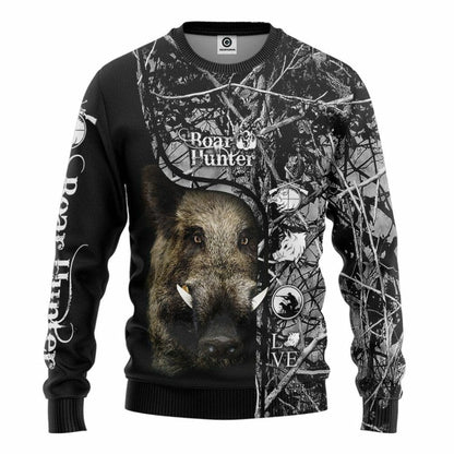 3D Wildschweinjäger Schwarz Benutzerdefinierte T-shirt Hoodie Bekleidung
