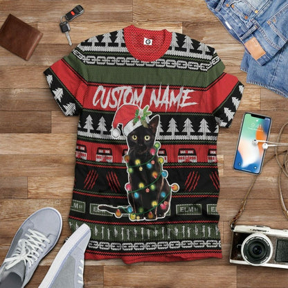 3D Custom Schwarze Katze Hässliche Weihnachten T-Shirt Hoodie Bekleidung