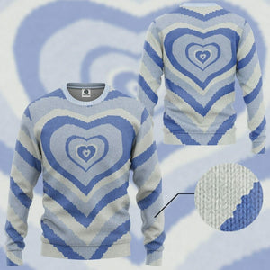 3D Blue Heart Wave Custom Sweater