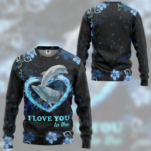 3D I Love You Couple Dolphin Tshirt Hoodie Apparel