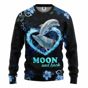 3D Moon And Back Couple Dolphin Tshirt Hoodie Apparel