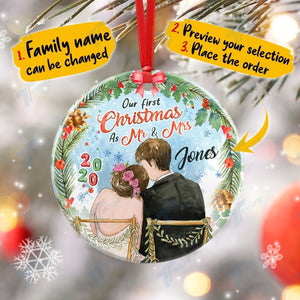 Custom Our First Christmas As Mr & Mrs Circle Ornament, Christmas Gift, Christmas Decoration