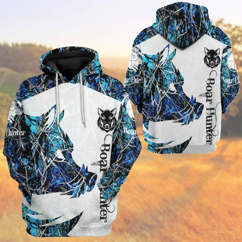 3D Wildschwein Jäger Blau Benutzerdefinierte T-shirt Hoodie Bekleidung