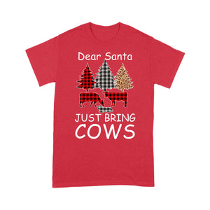 Dear Santa Just Bring Cows Funny Christmas Buffalo Plaid. Tee Shirt Gift For Christmas