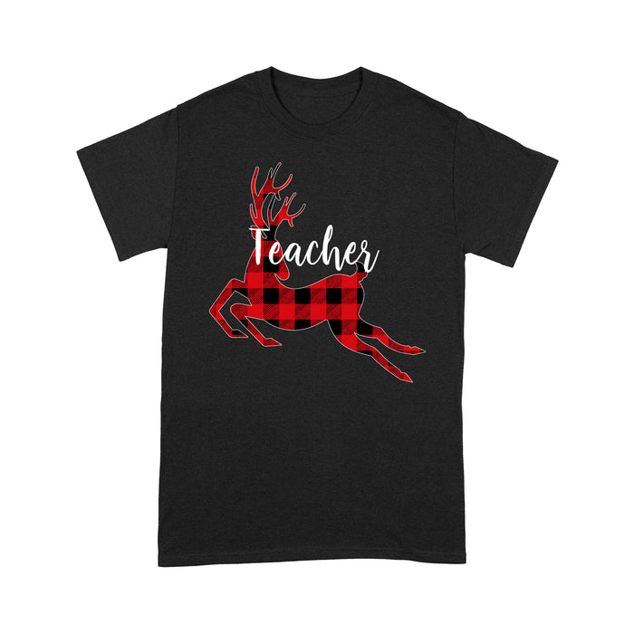 Christmas Reindeer Buffalo Plaid Teacher Funny Gift Tee Shirt Gift For Christmas