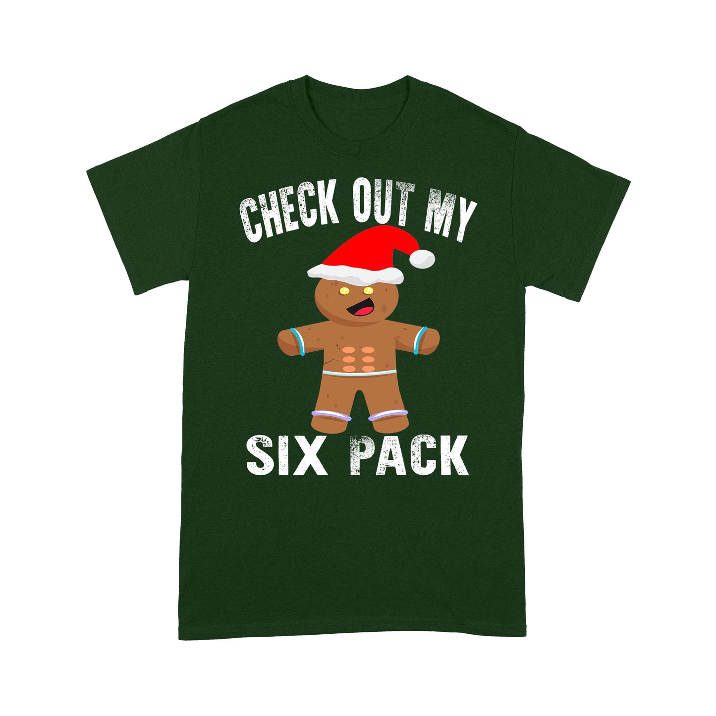 Lustiges Weihnachts-Lebkuchen-Fitnessstudio-T-Shirt mit Aufschrift „Check Out My Six Pack“, Geschenk für Weihnachten