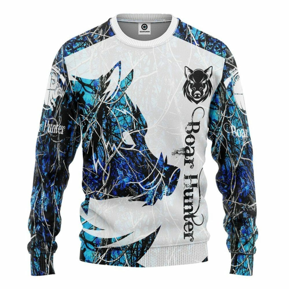 3D Wildschwein Jäger Blau Benutzerdefinierte T-shirt Hoodie Bekleidung