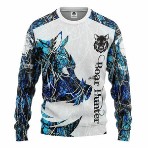 3D Boar Hunter Blue Custom Tshirt Hoodie Apparel