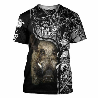 3D Wildschweinjäger Schwarz Benutzerdefinierte T-shirt Hoodie Bekleidung