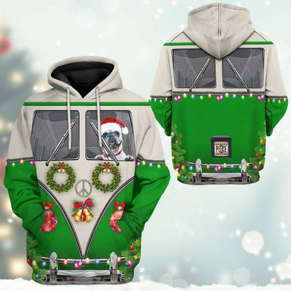 3D Bulldogs fahren Hippie-Autos zu Weihnachten Custom T-Shirt Bekleidung