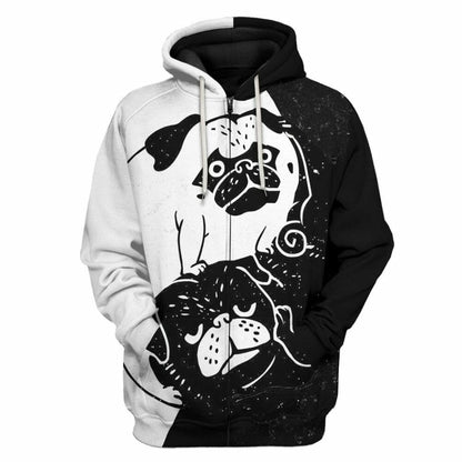 3D Pug Yin And Yang Custom Tshirt Hoodie Apparel