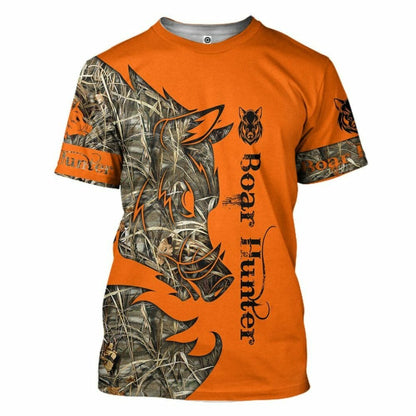3D Orange Boar Hunter Custom Tshirt Hoodie Apparel