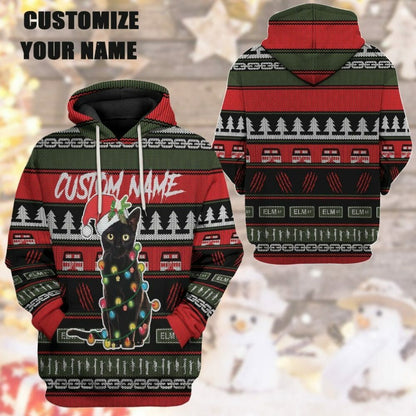 3D Custom Schwarze Katze Hässliche Weihnachten T-Shirt Hoodie Bekleidung
