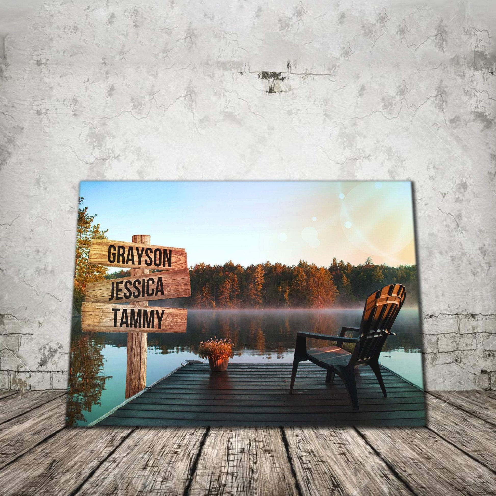 Personalized Lake View with Chair 0.75 & 1.5 In Framed Canvas -Street Signs Customized With Names - Wall Decor,Canvas Wall Art