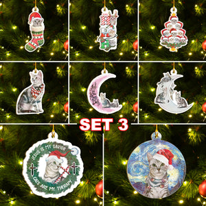 American Shorthair Cat Ornaments Set, Meowy Christmas Ornaments Set, Funny Xmas Ornaments Family Gift Idea For Cat Lover