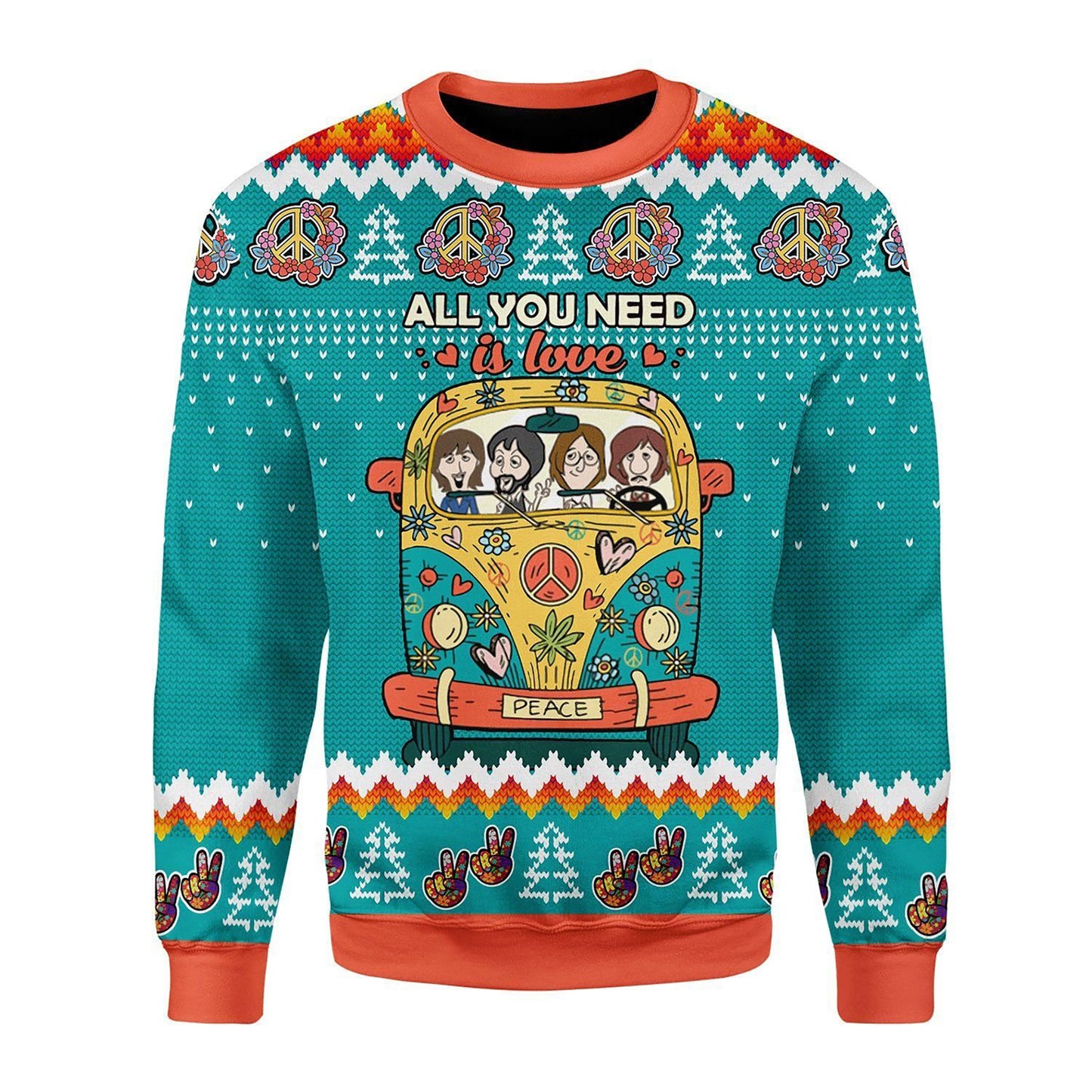 All You Need Is Love Hippie Peace bus Ugly Sweater, Christmas Ugly Sweater, Christmas Gift, Gift Christmas 2024