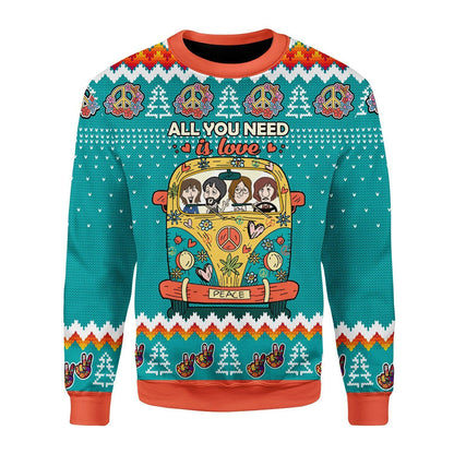 All You Need Is Love Hippie Peace bus Ugly Sweater, Christmas Ugly Sweater, Christmas Gift, Gift Christmas 2024