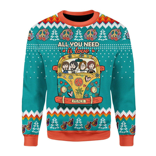 All You Need Is Love Hippie Peace bus Ugly Sweater, Christmas Ugly Sweater, Christmas Gift, Gift Christmas 2024