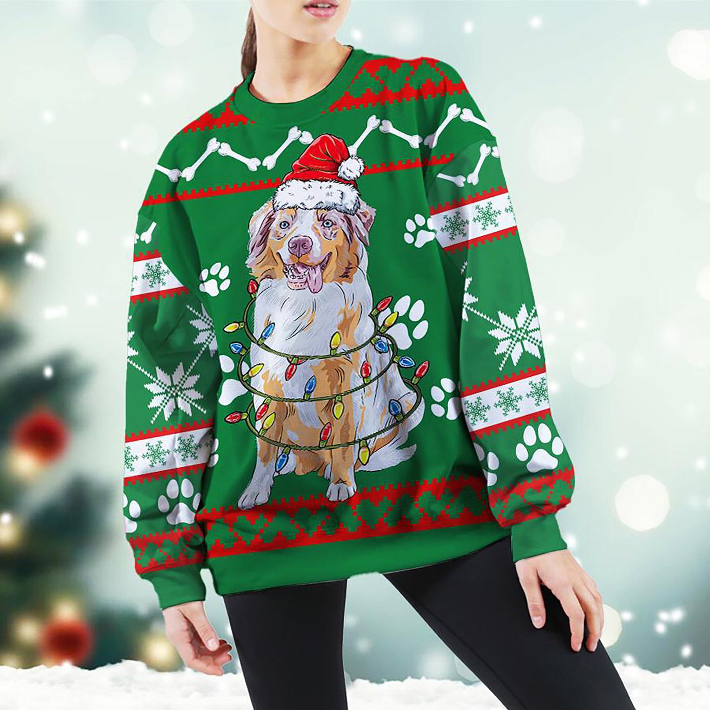 Australian Shepherd Green Christmas Sweatshirt, Christmas Ugly Sweater, Christmas Gift, Gift Christmas 2024
