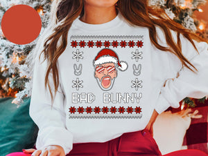 Bad Bunny Christmas Sweatshirt, Retro Vintage Bad Bunny Sweatshirt, Ugly Christmas Sweatshirt, Bad Bunny Gift Sweatshirt