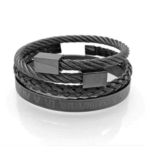 Mom To Son - My Little Boy Roman Numeral Bangle Weave Bracelets Set