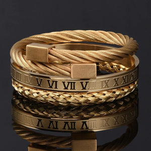 Mom To Son - I Love You Roman Numeral Bangle Weave Bracelets Set