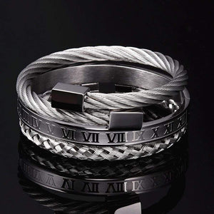 Dad To Son - My Little Boy Roman Numeral Bangle Weave Bracelets Set