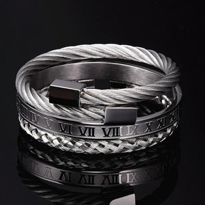 Mom To Son - I Love You Roman Numeral Bangle Weave Bracelets Set