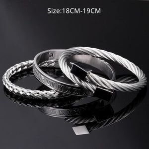 Mom To Son - I Love You Roman Numeral Bangle Weave Bracelets Set