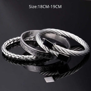 Dad To Son - I Love You Roman Numeral Bangle Weave Bracelets Set