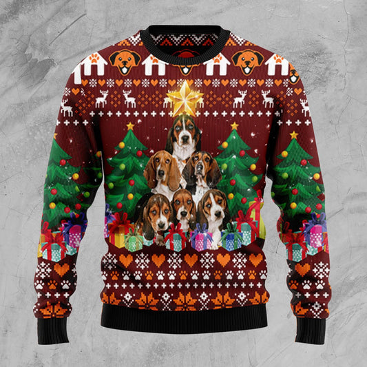 Basset Hound Pine Tree Ugly Christmas Sweater, Christmas Ugly Sweater, Christmas Gift, Gift Christmas 2024